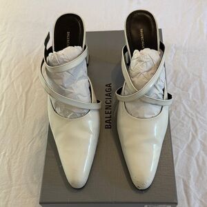 Balenciaga White Mules with Cross Straps